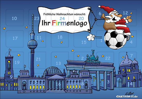 Berlin Sykline mit Weihnachtsmann auf Fu�ball