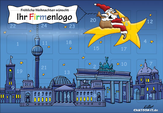Berlin Sykline mit Weihnachtsmann auf Stern