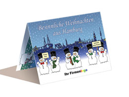 Weihnachtskarte Hamburg Schneemann