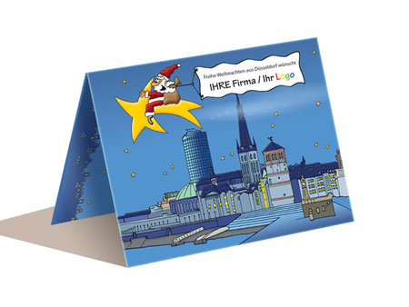 Weihnachtskarte (A6) D�sseldorf -   Fr�hliche Weihnachten w�nscht der Weihnachtsmann von der Rheinuferpromenade aus D�sseldorf - mit Ihrem...