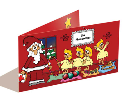 Weihnachtskarte - Arzt / Physiotherapie -  : Der Weihnachtsmann mit Arztkoffer und mit seinen vier kleinen, niedlich-frechen Engelchen,...