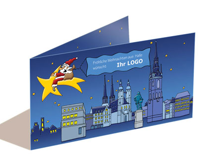 Weihnachtskarte Hamburg mit Firmenlogo -   K�hlbrandbr�cke, Elbbr�cken, Katharinenkirche, Hamburg Speicherstadt, Hamburger Hafen, Michel, Fernsehturm, Skyline Hamburg Panorama....