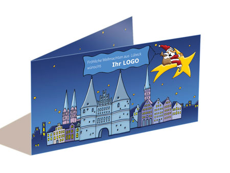 Stadt-Weihnachtskarte - L�beck -   L�beck Holstentor mit Ihrem Firmenlogo. Weitere relevante Stichworte: L�beck Stadttor / Burgtor,...