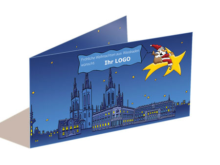 Stadt-Weihnachtskarte Wiesbaden -   v.l.: Altes Rathaus (heute Standesamt), evangelische Marktkirche (Der Turm des neogotischen Geb�udes...
